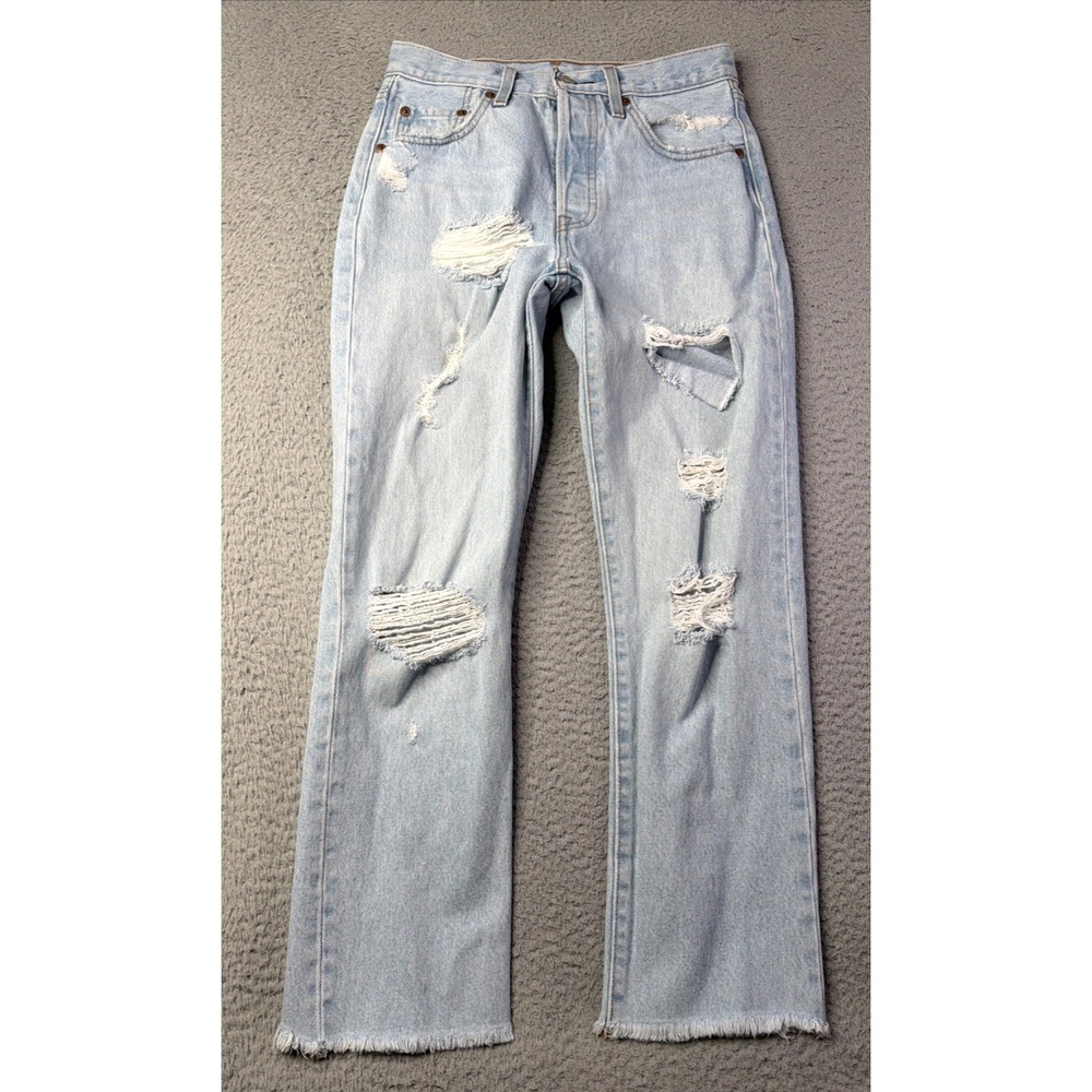 Levi's 501 Jeans Womens 25 Waist 27" High Rise Straight Crop Raw Hem Distressed
